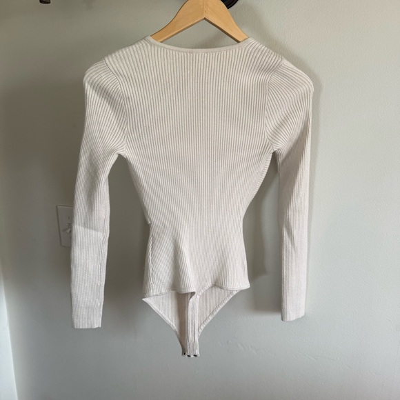 Abercrombie & Fitch Ribbed Bodysuit LuxeLoft Wrap Sweater Bodysuit Ivory Small - Picture 5 of 11